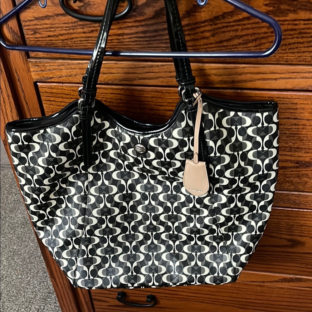 Coach Black and White Geometric Tote Bag
